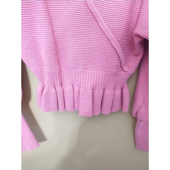 Express V Neck Ribbed Faux Wrap Peplum Sweater S Barbie Y2K - Picture 2 of 7